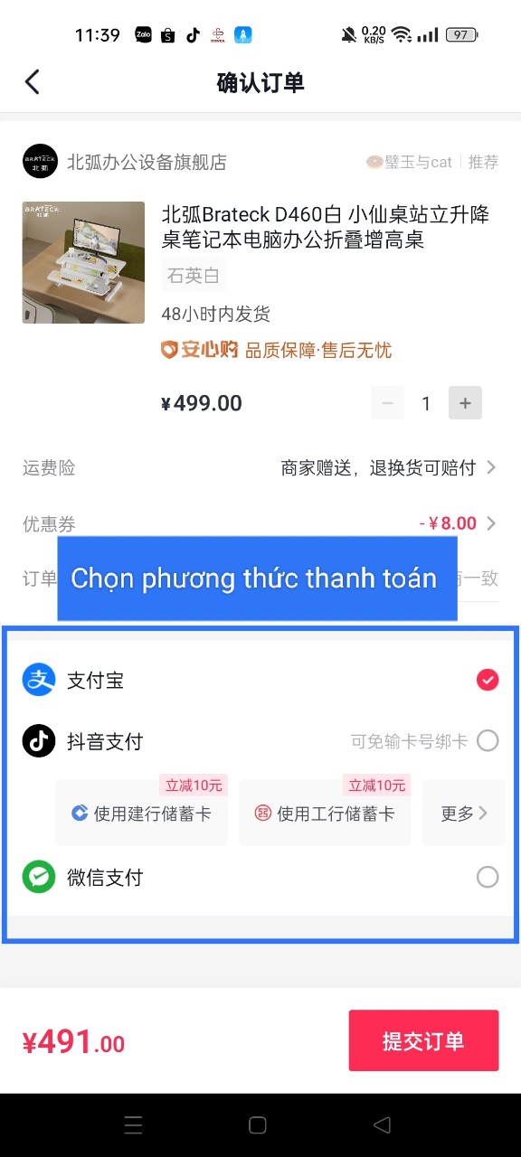 Mua hàng trên trang Douyin của Shop